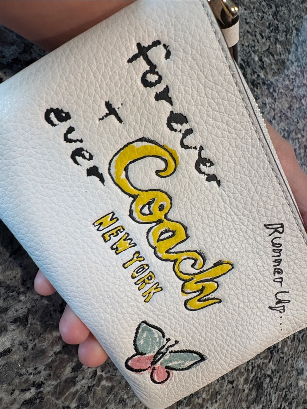 NWT Coach White Leather Wristlet with Yellow Logo and Butterfly Art - Picture 4 of 6